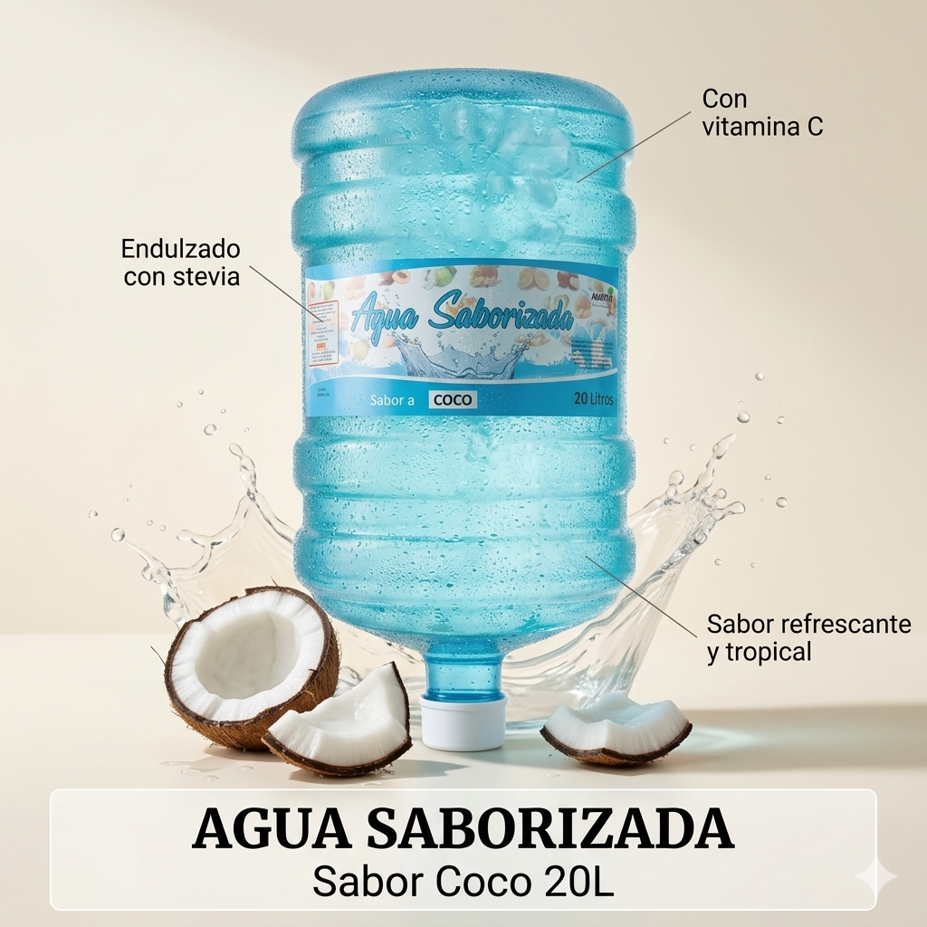 Agua Saborizada Sabor Coco Botellón 20 Litros