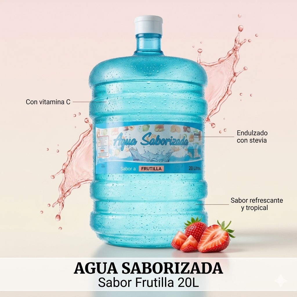 Agua Saborizada Sabor Frutilla Botellón 20 Litros
