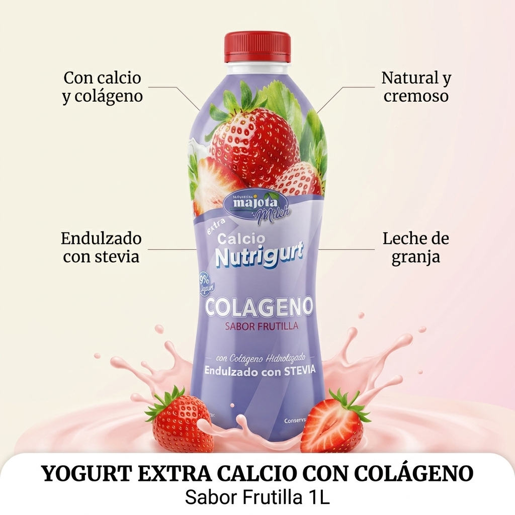 Yogurt con Colágeno y Calcio Sabor Frutilla 1 Litro